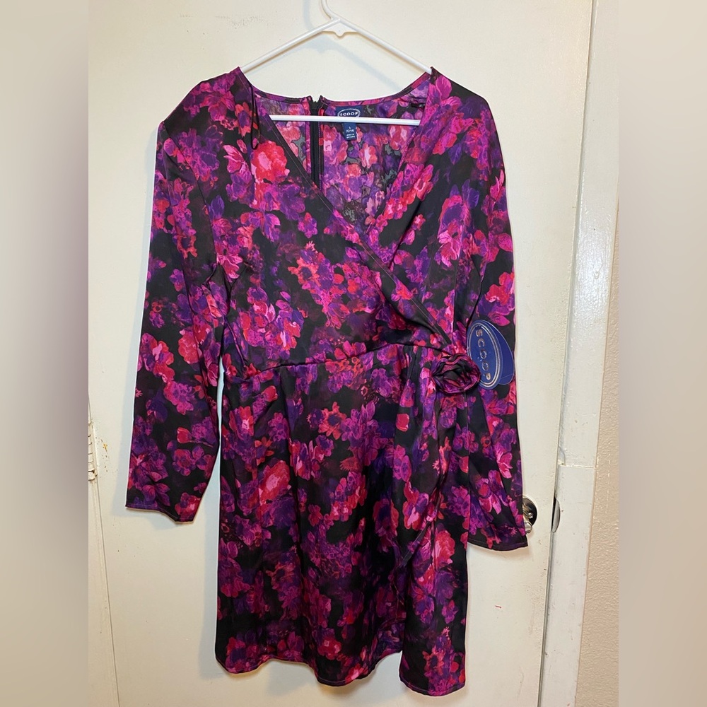 Scoop NYC Long Sleeve Floral Dress in Pink and Purple